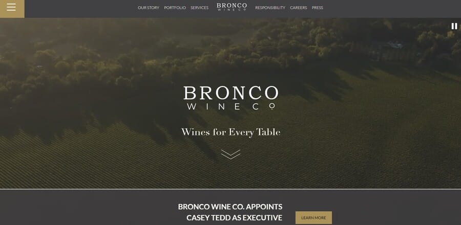 Bronco Wine website screenshot