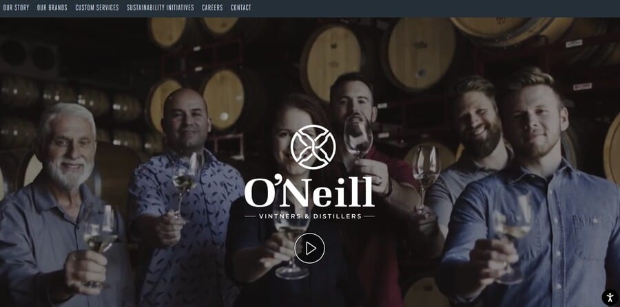 O’Neill Vintners & Distillers website screenshot