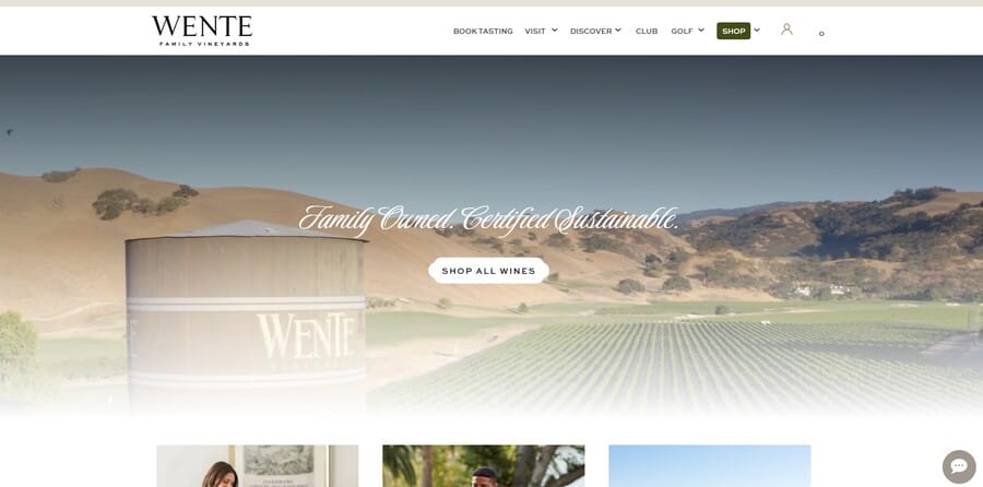 Wente Vinyards website screenshot