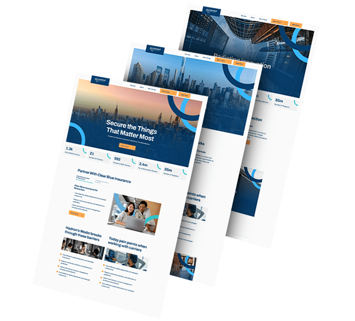 A collage of three images of Clear Blue Insurance Group's website