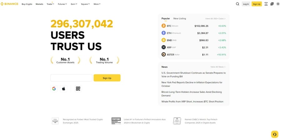 Image showing Binance's light mode design