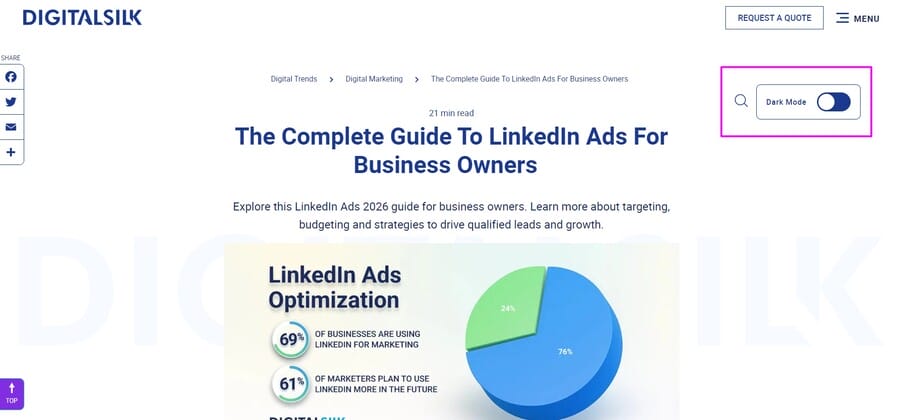 Image showing Digital Silk's light mode design