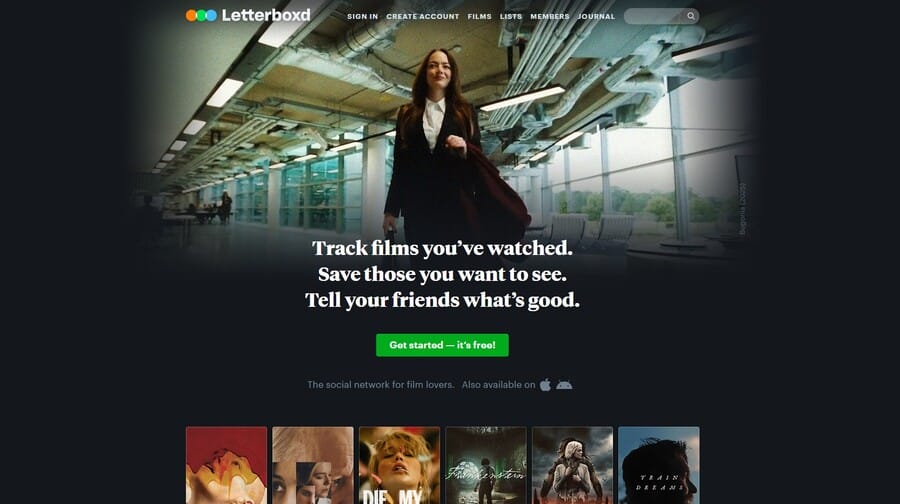 Image showing Letterboxd's dark mode design