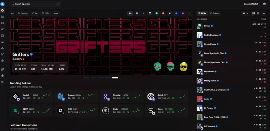 Image showing OpenSea's dark mode design