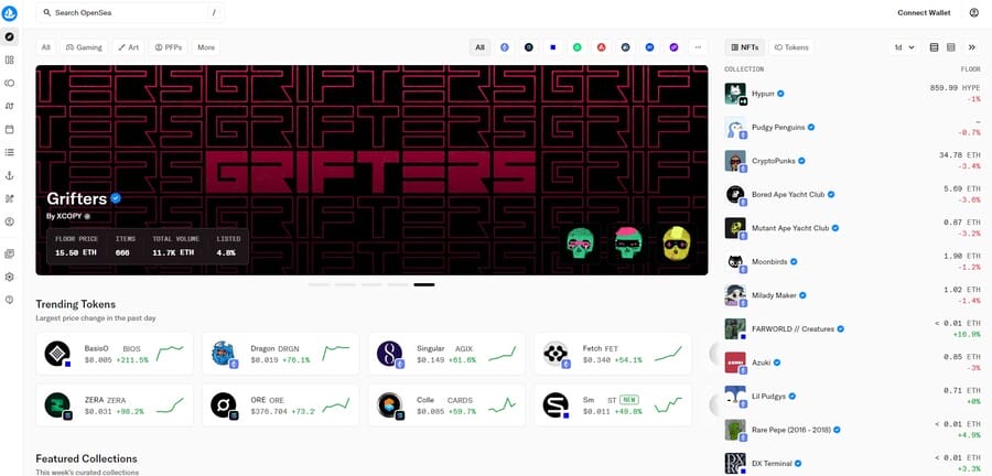 Image showing OpenSea's light mode design