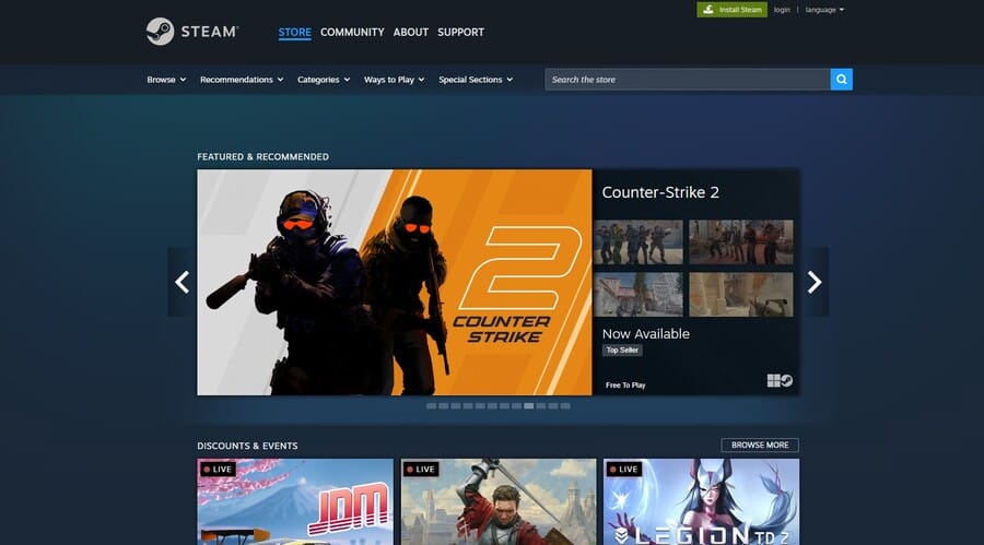 Image showing Steam's dark mode design