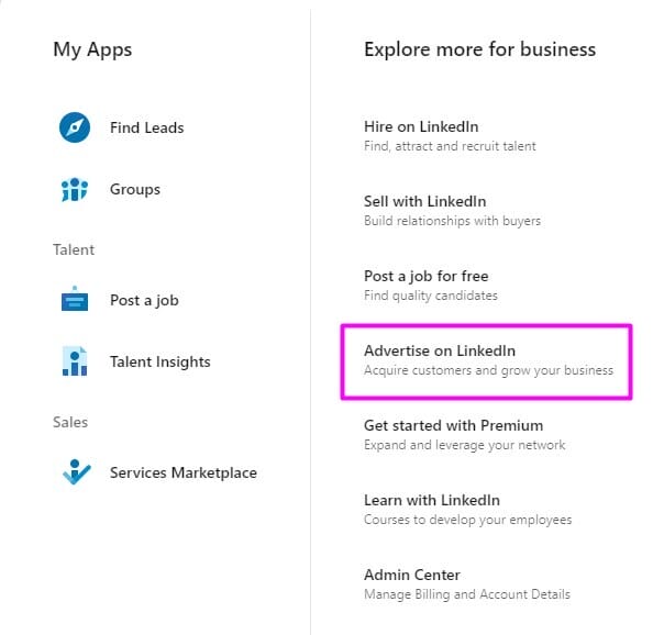 Image showing campaign manager setup on LinkedIn