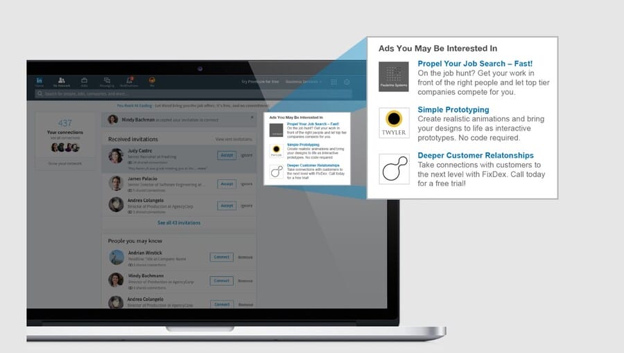 Image showing text ads on LinkedIn