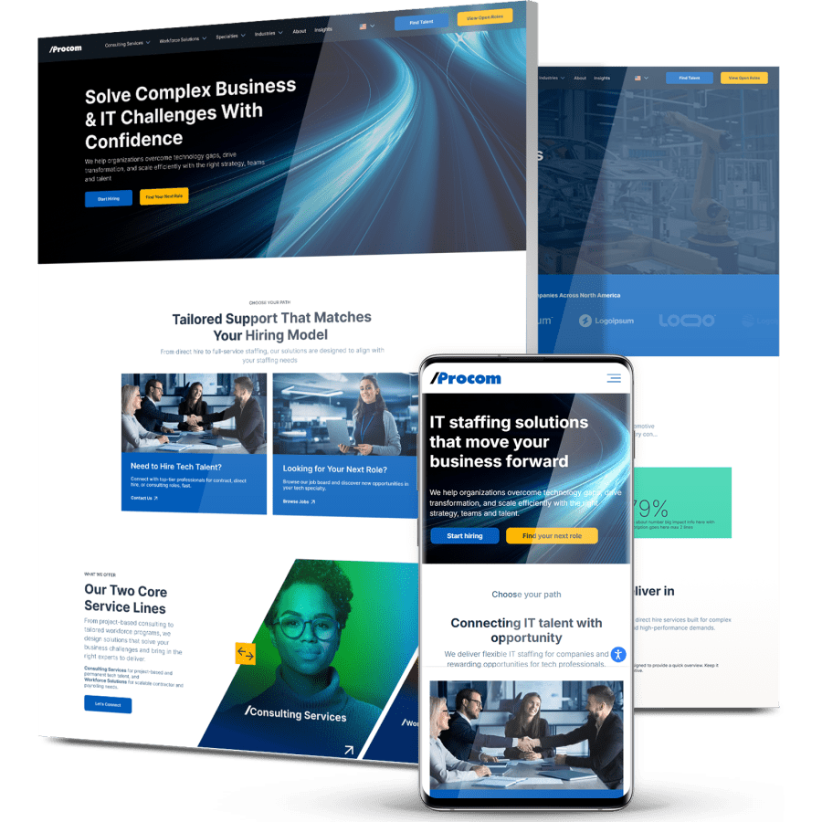 Image showing Procom's website design on desktop and mobile