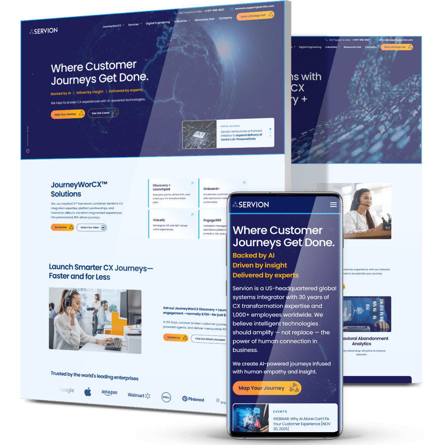 Image showing Servion's website design on desktop and mobile