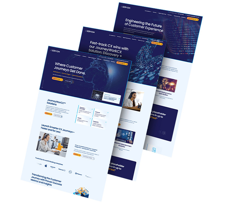 Collage of three images showing Servion's website