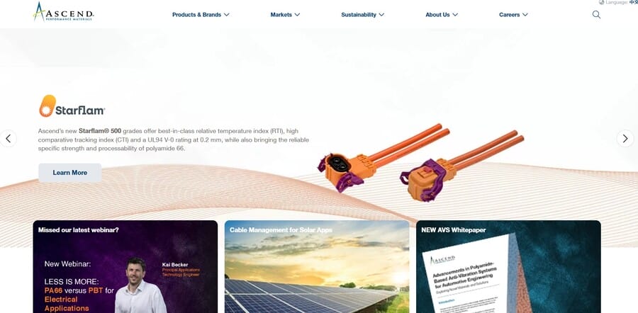 Ascend Performance Materials website screenshot