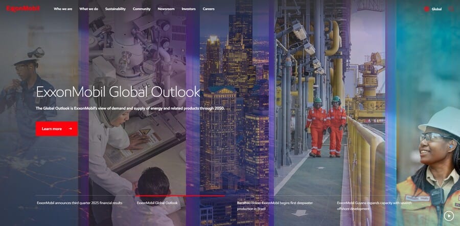Exxon Mobil website screenshot