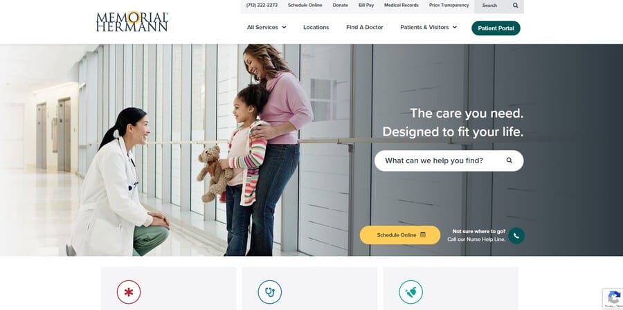 Memorial Hermann website screenshot