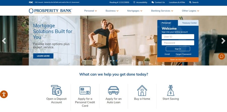 Prosperity Bank website screenshot