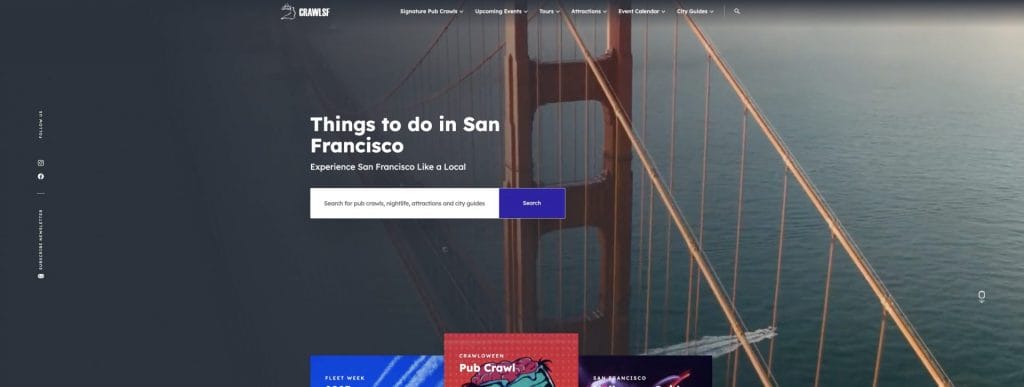 CrawlSF homepage screenshot.