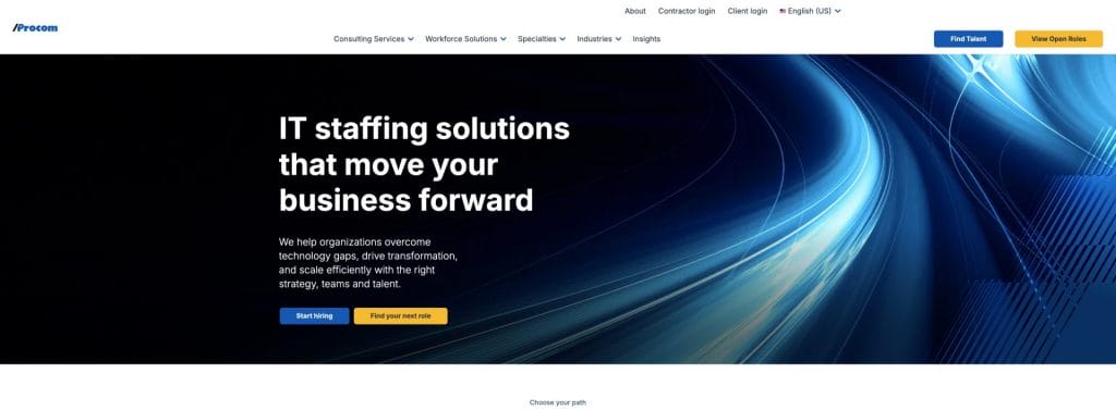 Procom homepage sccreenshot.