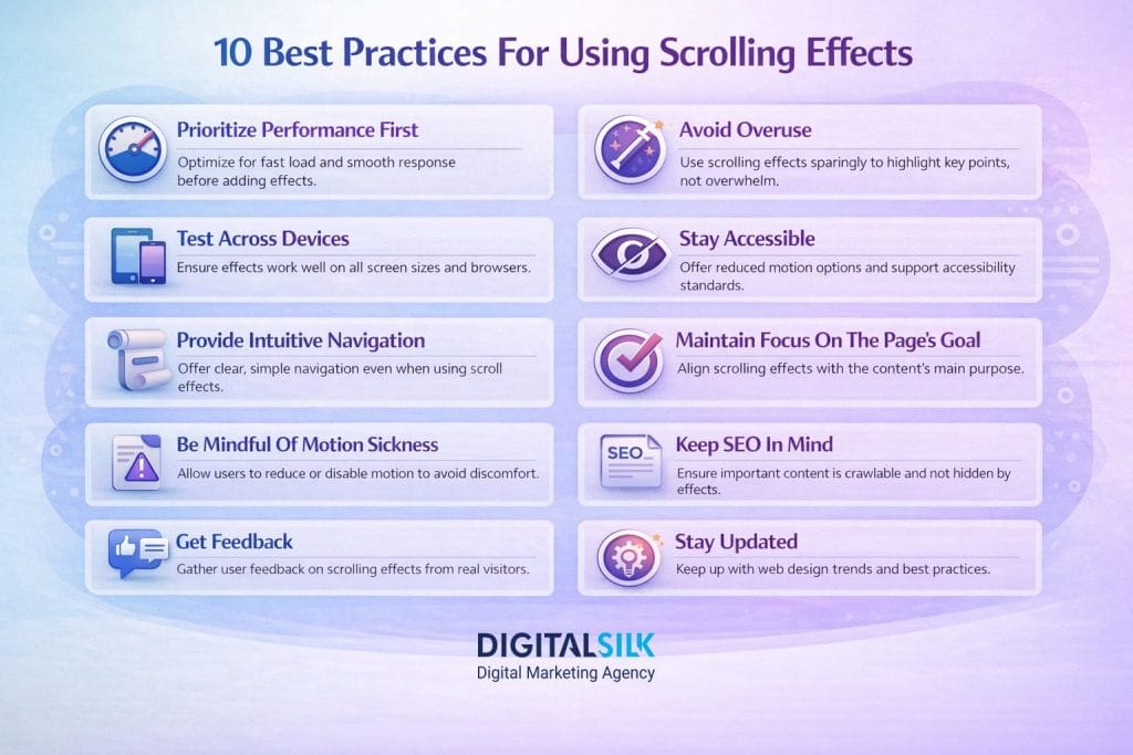 a table listing the best practices for scrolling effects