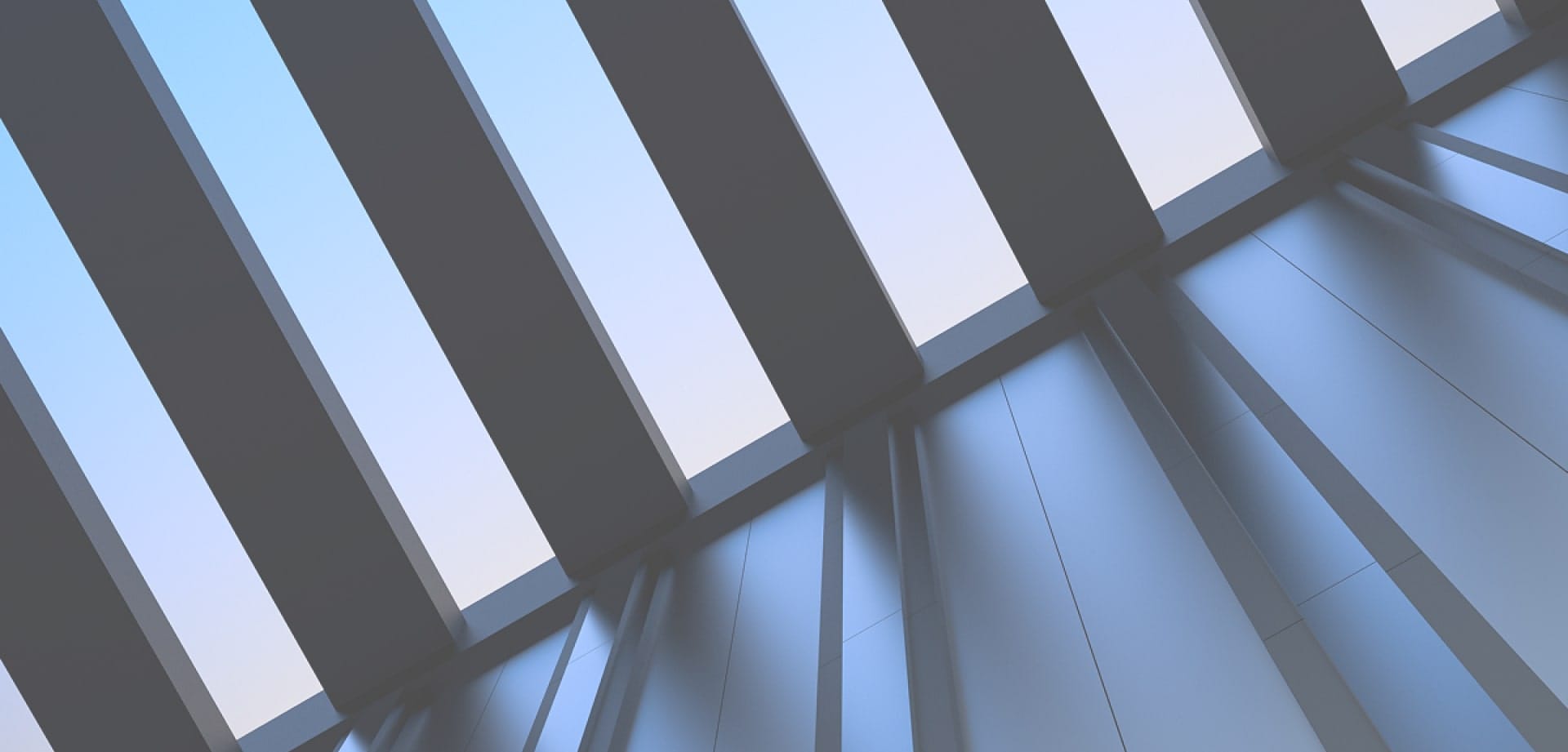 Background image for Beckway's case study showing angled architectural beams with blue sky and soft light casting shadows