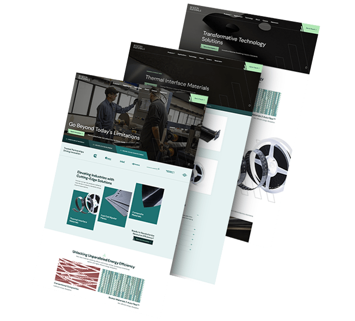 boston-materials-three-flip Image showing Boston Materials' website pages