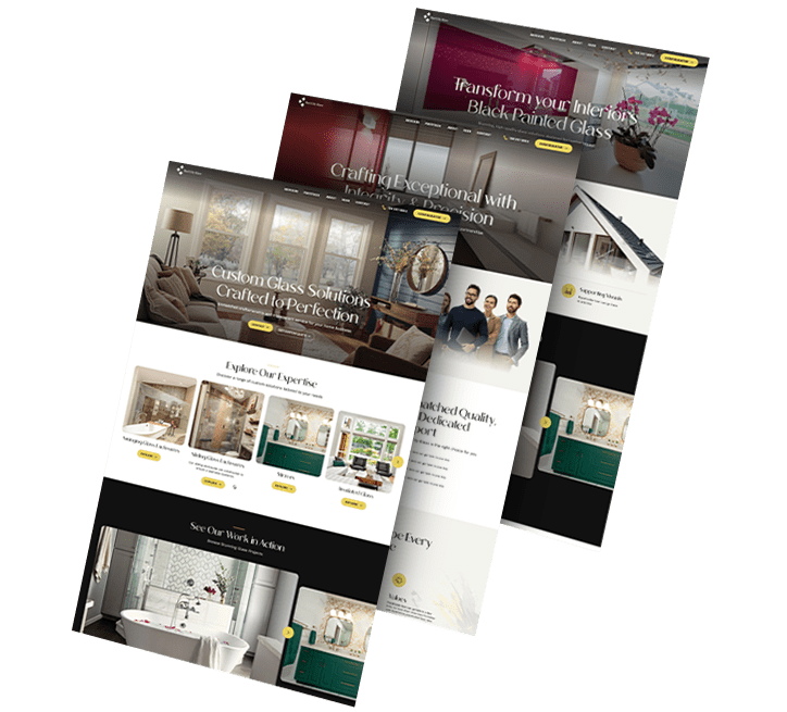 A collage of three images showing Steel City Glass' website pages