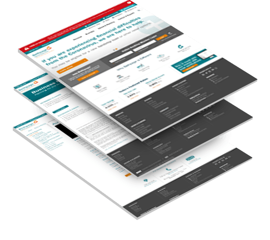 Three stacked pages from the previous Bethpage Federal Credit Union website with a teal and red color scheme, dense navigation, member login form and rate listings.