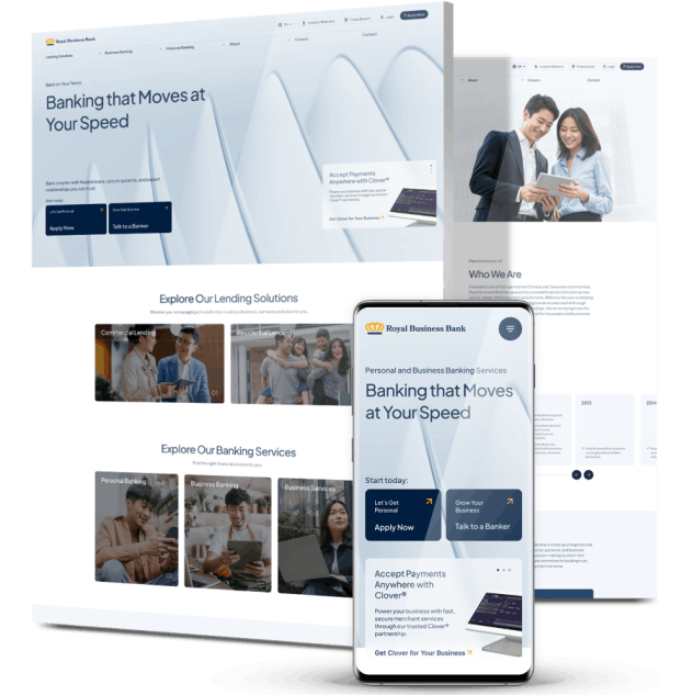 corporate-web-design-royal-business-bank-featured-image Image showing Royal Business Bank's website design on desktop and mobile