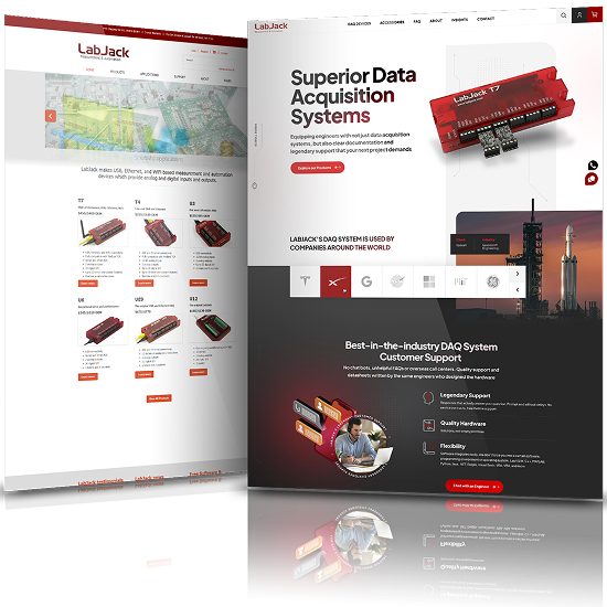 Image showing the before and after of LabJack's website design