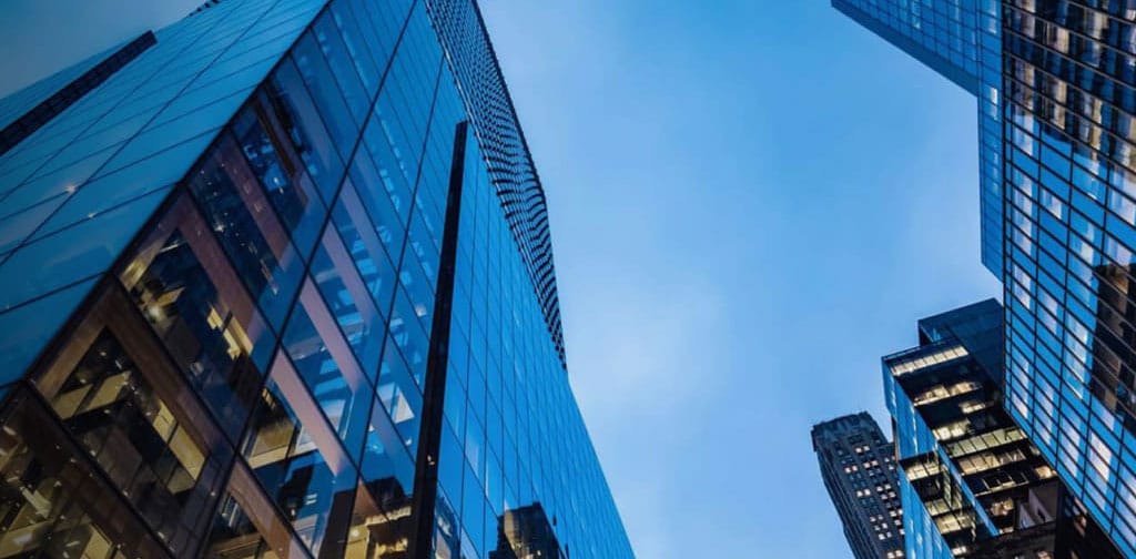 Modern city skyscrapers and commercial buildings for real estate branding agency image