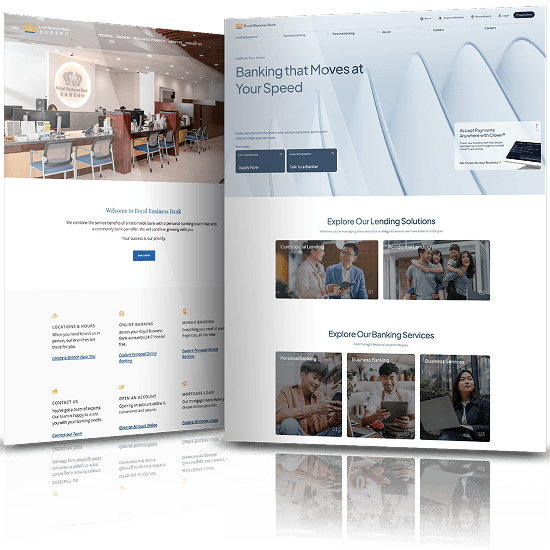 Image showing the before and after of Royal Business Bank's website design