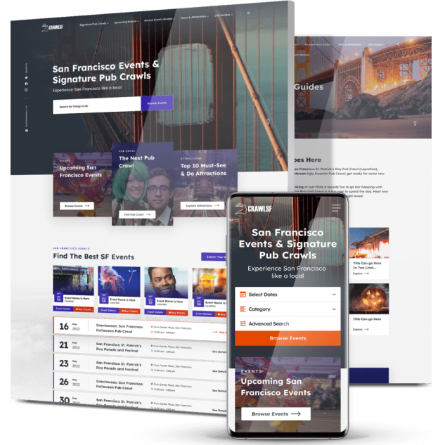 Image showing CrawlSF's website design on desktop and mobile