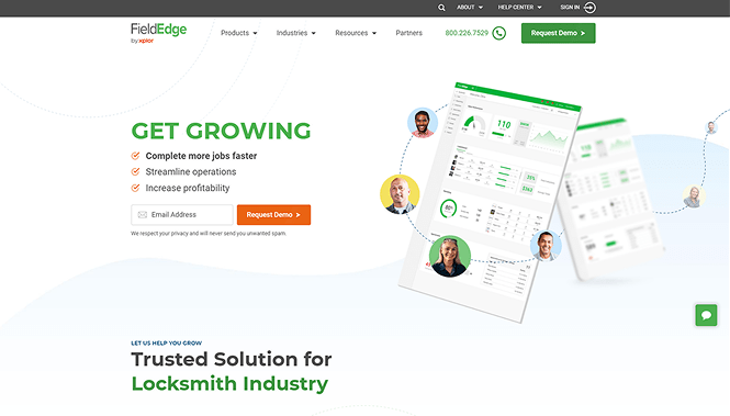 FieldEdge homepage showing the 