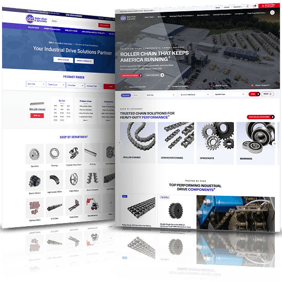 Image showing the before and after of USA Roller Chain's website design