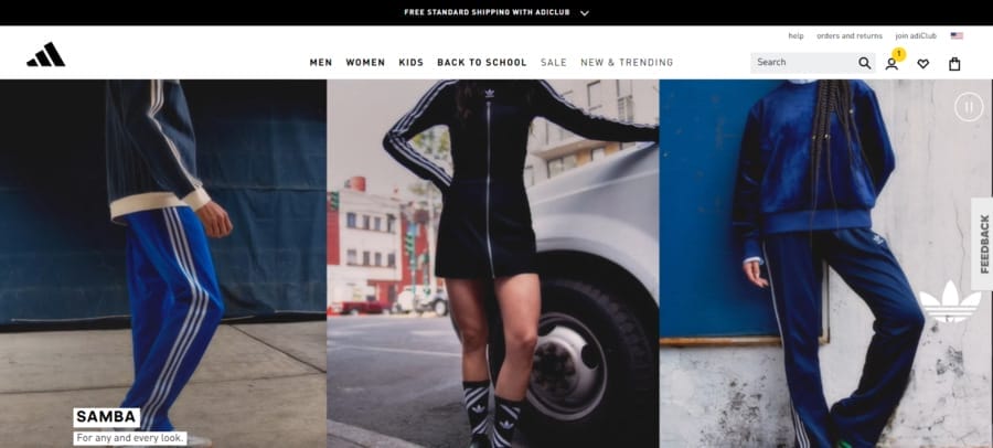 10 Types Of eCommerce Websites & Business Models 6 Adidas website screenshot