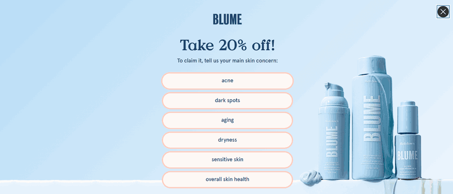 30 Stunning Website Pop-Up Examples From Experts 13 Blume website screenshot