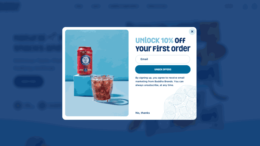 30 Stunning Website Pop-Up Examples From Experts 2 Buddha Brands website screenshot
