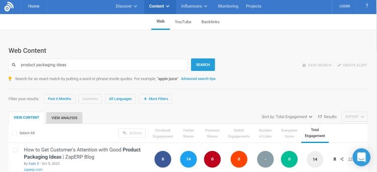25 Ways To Generate Content Ideas For Higher Rankings On Google 1 BuzzSumo keyword results example screenshot
