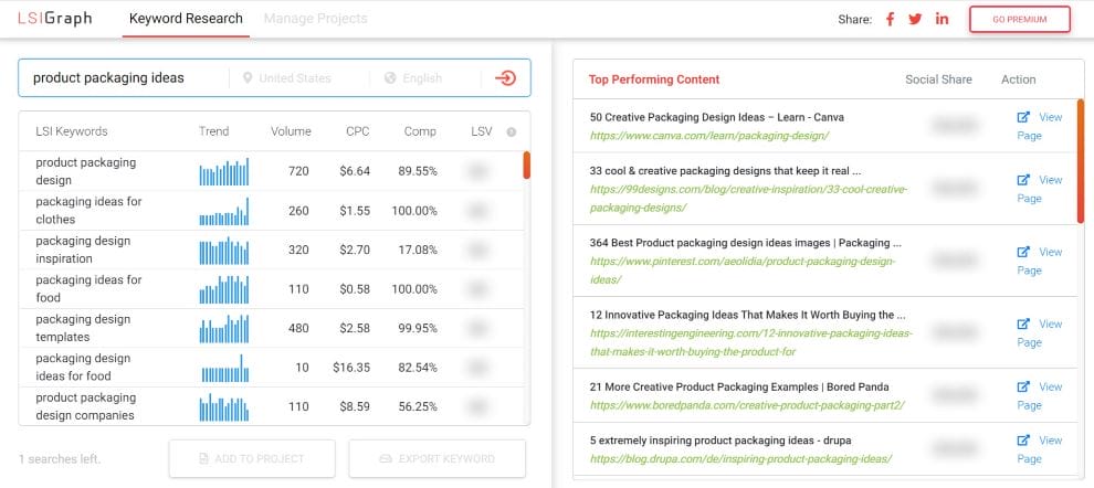 25 Ways To Generate Content Ideas For Higher Rankings On Google 7 LSI Graph keyword overview example screenshot
