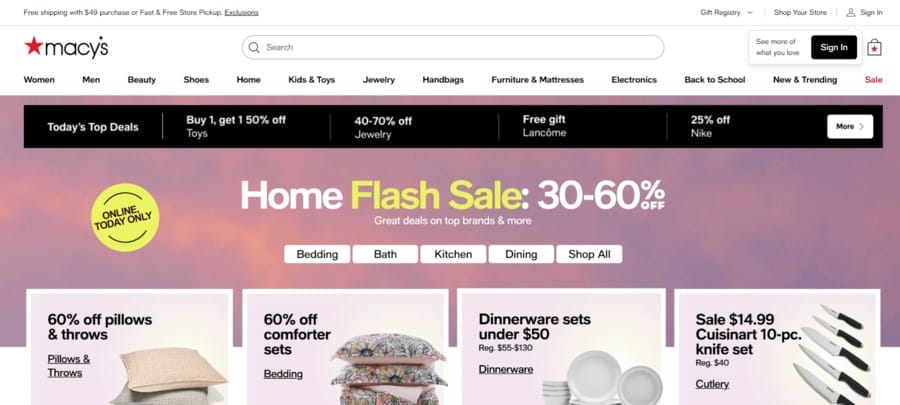 10 Types Of eCommerce Websites & Business Models 7 Macy's website screenshot