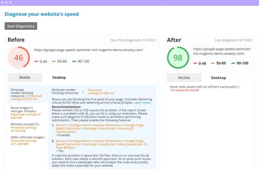 Top Tips & Extensions To Optimize Magento Performance & Boost Site Speed 3 Screenshot of Google Page Speed Optimizer Pro tool in action