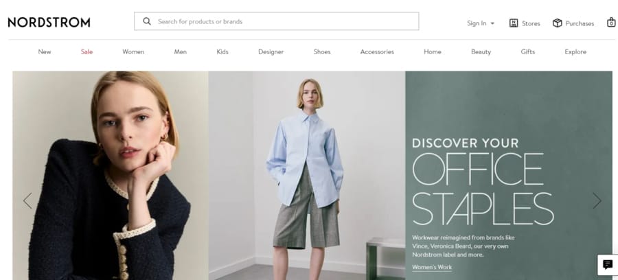 10 Types Of eCommerce Websites & Business Models 3 Nordstrom website screenshot