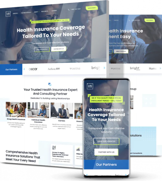 LIG website design, delivering a user-friendly experience for exploring health insurance solutions across all devices.