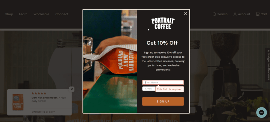 30 Stunning Website Pop-Up Examples From Experts 6 Portrait Coffee website screenshot