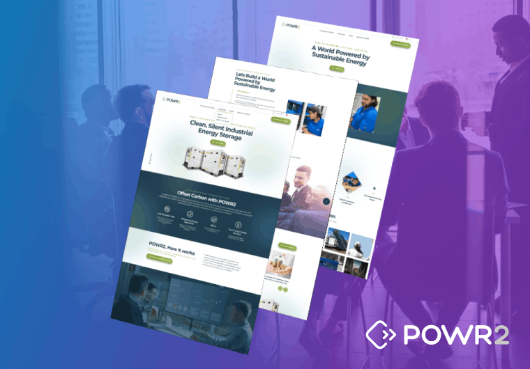 POWR2 sustainable energy website design mockup with modern responsive layouts and clean corporate branding.