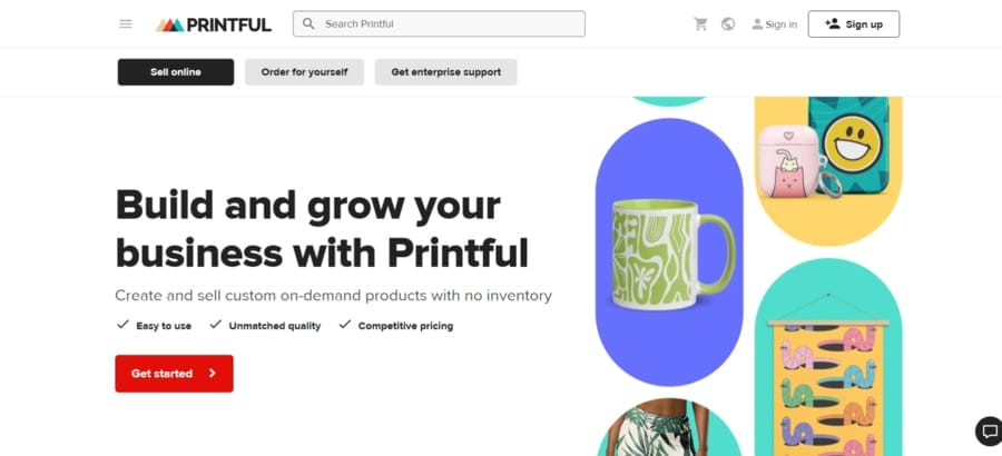 10 Types Of eCommerce Websites & Business Models 2 Printful website screenshot