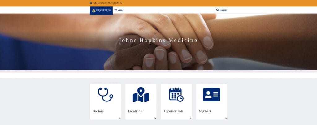 15 Healthcare Marketing Strategies For 2025 ROI 2 Johns Hopkins Medicine homepage screenshot