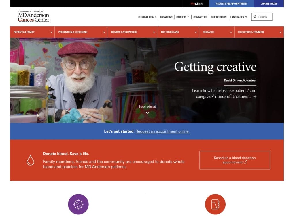 15 Healthcare Marketing Strategies For 2025 ROI 6 MD Anderson homepage screenshot