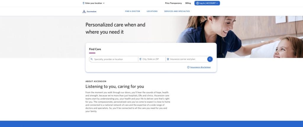 15 Healthcare Marketing Strategies For 2025 ROI 8 Ascension homepage screenshot