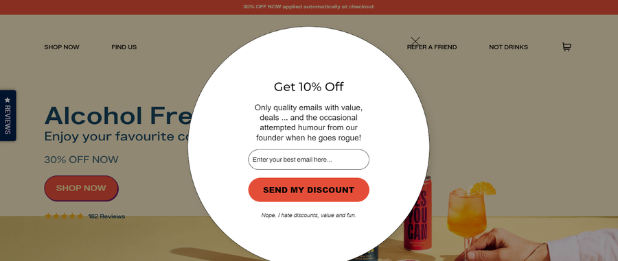 30 Stunning Website Pop-Up Examples From Experts 17 Yes You Can Drinks webpage screenshot
