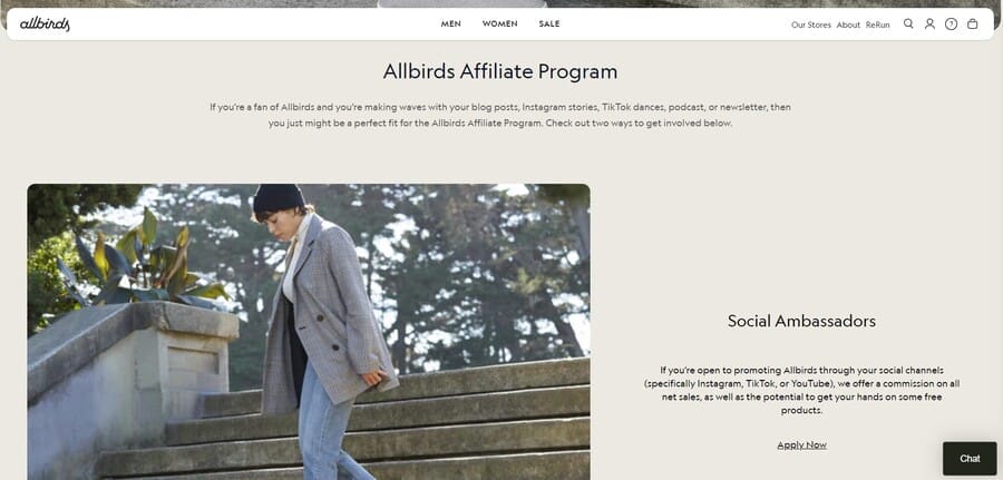 Affiliate Marketing: 11 Secrets To Overcome Competition 2 Allbirds website screenshot showing affiliate program